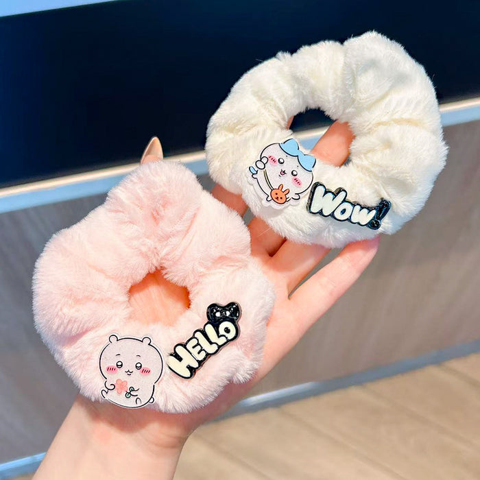 Wholesale Cute cartoon plush hair tie with letters for girls.