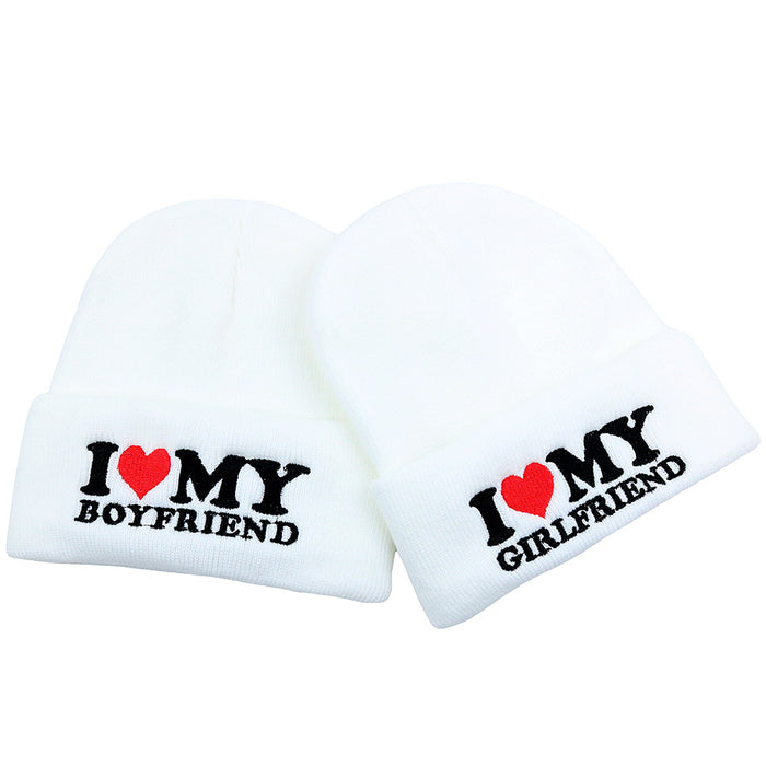 Wholesale Valentine's Day Gift I Love My Girlfriend Embroidery Acrylic Wool Knitted Hat JDC-FH-HaiPu010