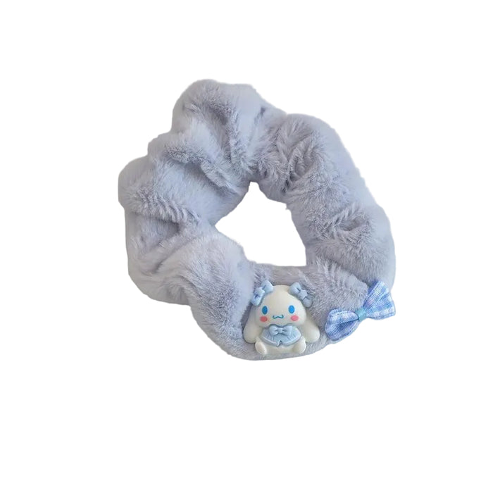 Wholesale Cute blue and white soft and cuddly plush hair scrunchies
