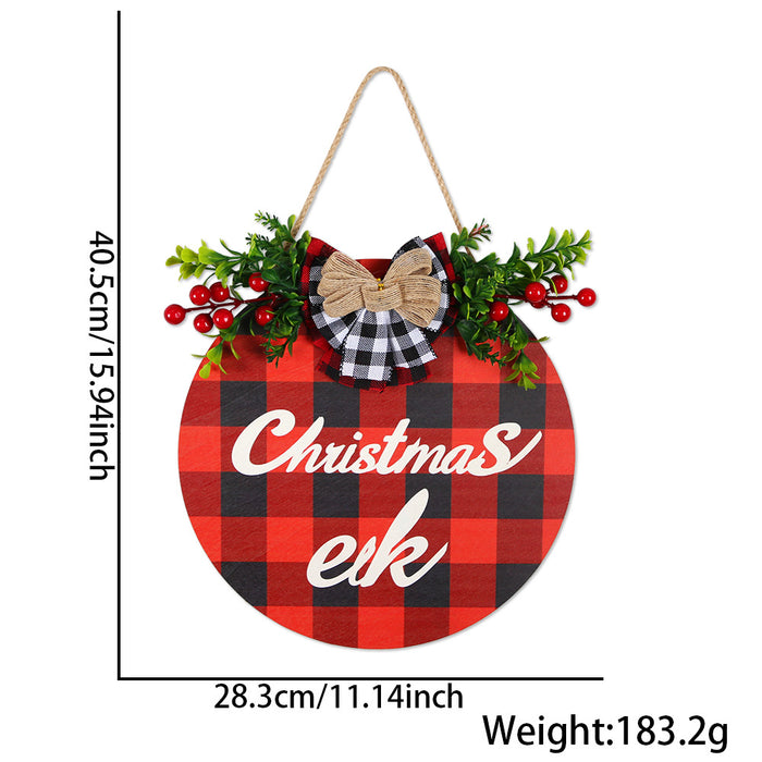 Wholesale Christmas  wooden door hanging Christmas home decoration simulation grass bow welcome wooden sign