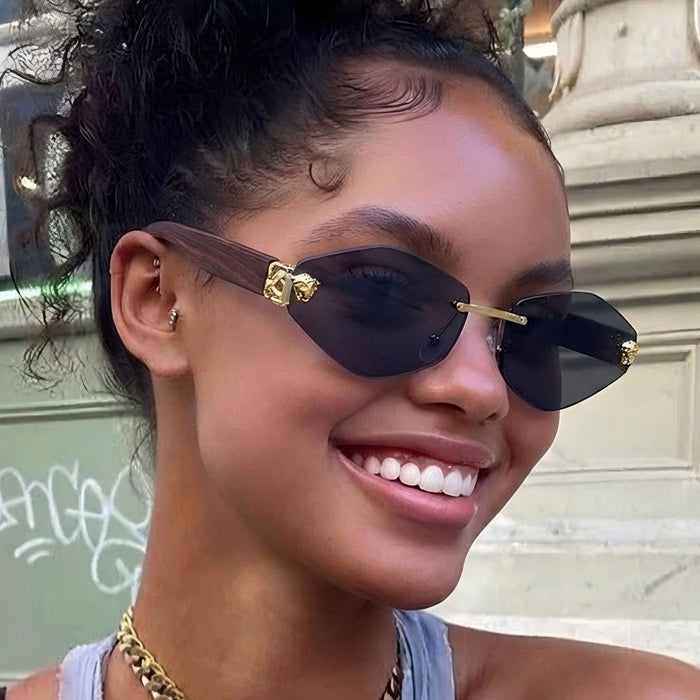 Wholesale Frameless Sunglasses Gold Frame Gray Lens UV400 Street Fashion Accessory