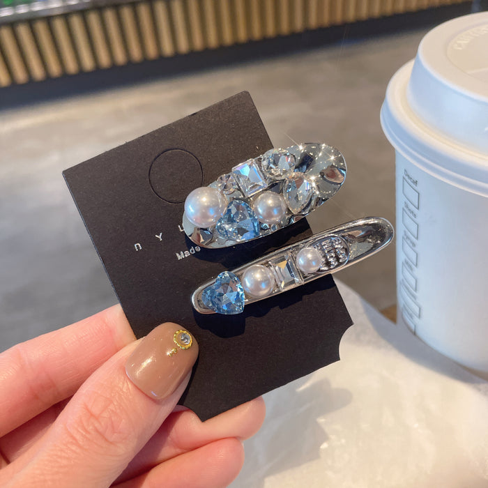 Wholesale  Wind Rhinestone Pearl One-character Clip Duckbill Clip  Broken Hairpin Bangs Clip Side Clip Hairpin Hair Accessories