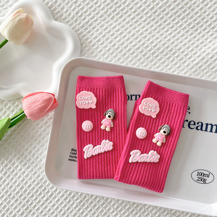 Wholesale White  Pile Socks for Women Dopamine Socks Design Niche Cartoon Sports Mid-Length Socks