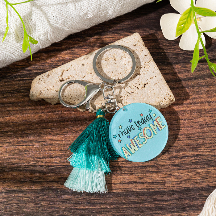 Wholesale Acrylic Gradient Tassel Keychain Round Color Letter Bag Pendant