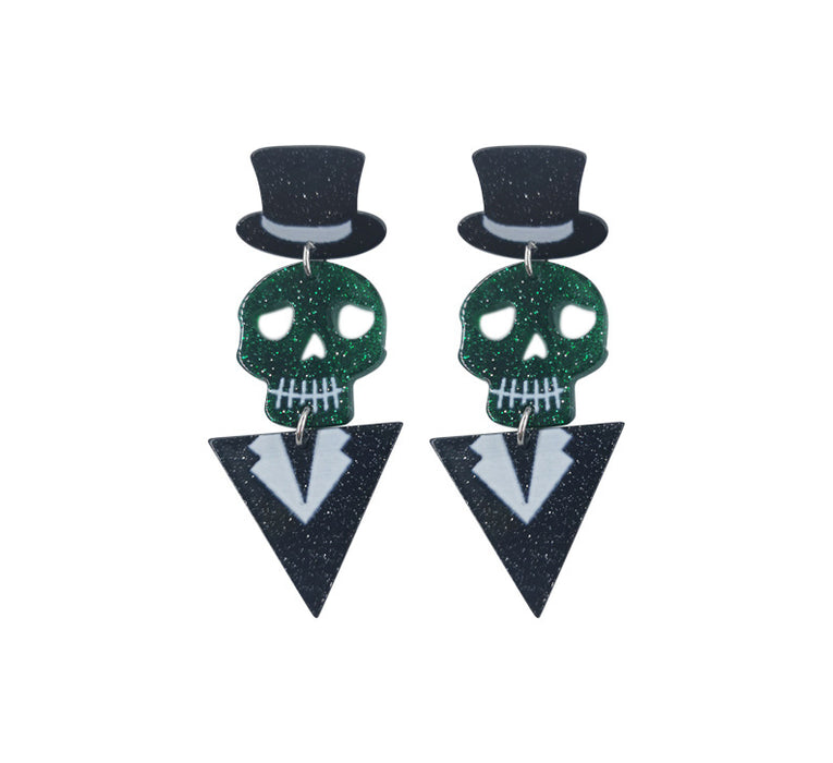 Wholesale Halloween Series Skull Ghost Death Flower Love Acrylic Printing Earrings JDC-ES-QingM001