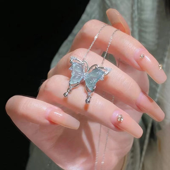 Wholesale Light green hollow butterfly pendant necklace versatile clavicle chain