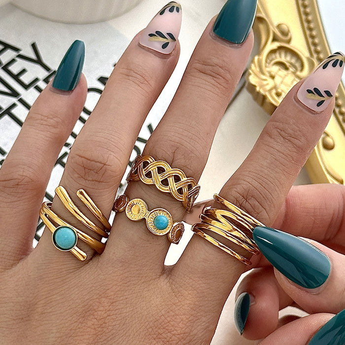 Wholesale Stainless Steel Gold Turquoise Adjustable Rings