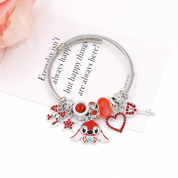 Wholesale Cartoon Charm Beaded Bracelet with Rhinestone Heart Stainless Steel Gift MOQ≥2
