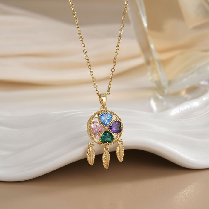 Wholesale Copper Gold Plated Dream Catcher Design Pendant Niche Necklace Women's Jewelry