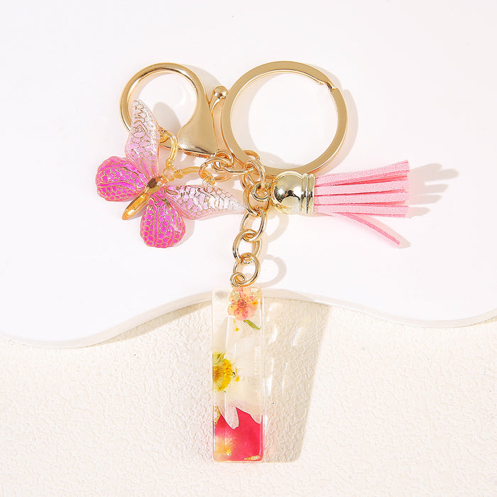 Wholesale Glue Dried Flower English 26 Letter Keychain Daisy Petal Letter Keychain  Pendant