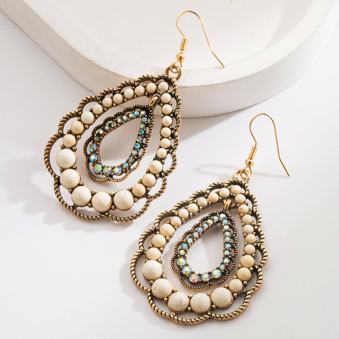 Wholesale Oval Statement Earrings with White Powder Turquoise Cross Inlay