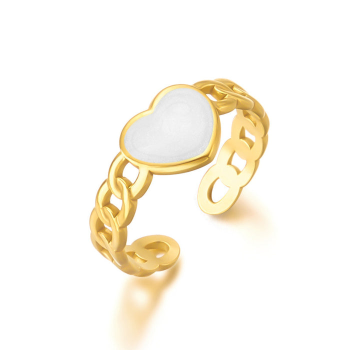 Wholesale Stainless Steel Love Dripping Oil Adjustable Ring Hollow Chain Design Open Ring