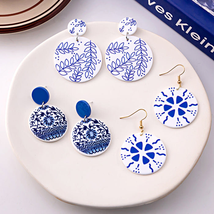 Wholesale Blue and White Porcelain Fragment Acrylic Earrings JDC-ES-MDD098