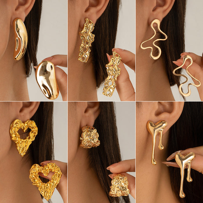Wholesale Personalized lava heart-shaped liquid droplet earrings with irregular geometric folds