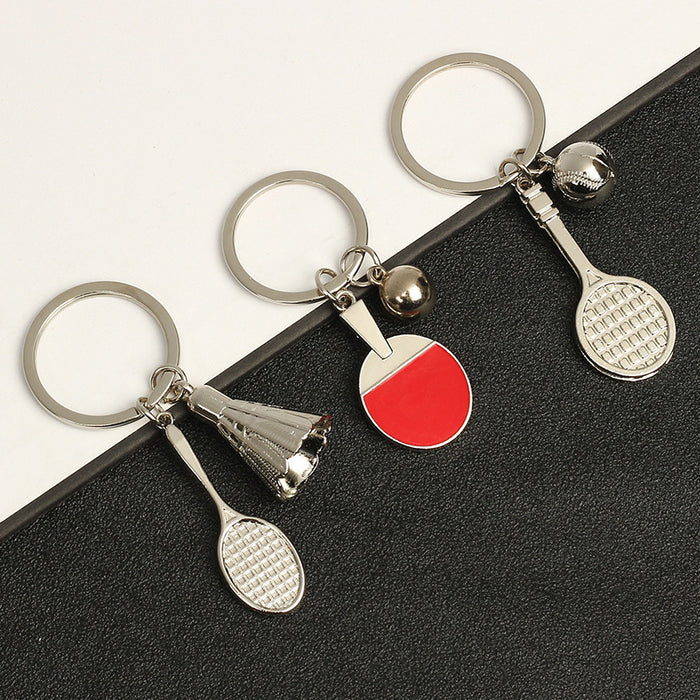 Wholesale Table tennis racket keychain, badminton tennis keychain, metal baked paint pendant, gift