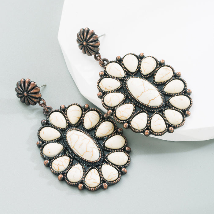 Wholesale Vintage copper-plated statement earrings inlaid with white and turquoise