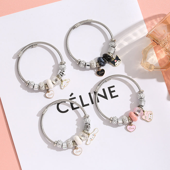 Wholesale Stainless Steel Heart Bracelet DIY Pendant Beaded Crystal Bracelet