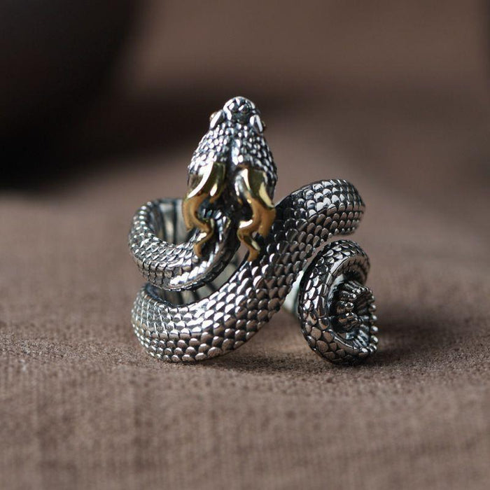 Wholesale Vintage style ring, niche personality, open mouth ring, adjustable old alloy ring