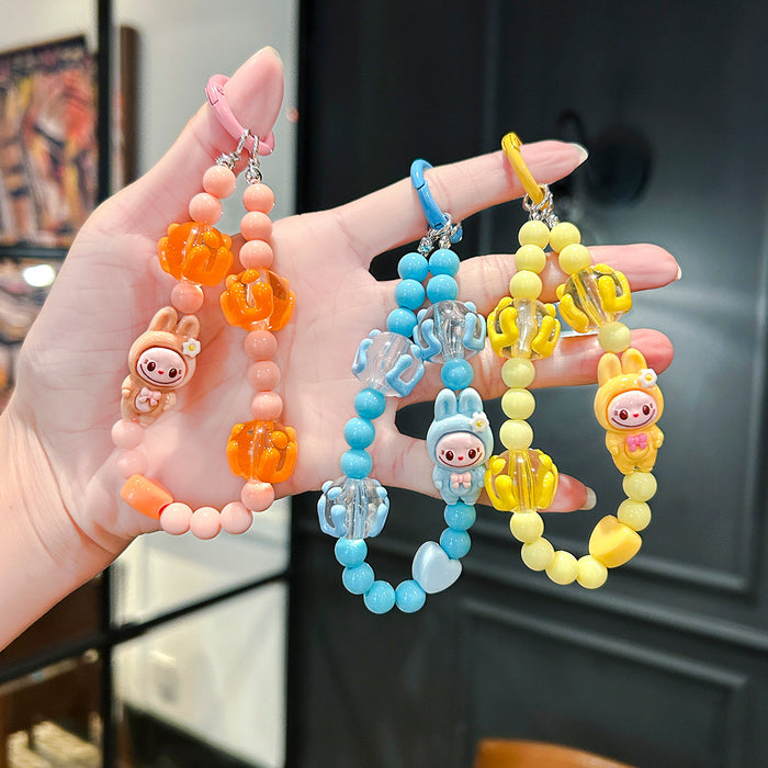 Wholesale Cartoon Cute  Graffiti Bead Bracelet Mobile Phone Lanyard  Wrist Pendant Beaded Chain Pendant