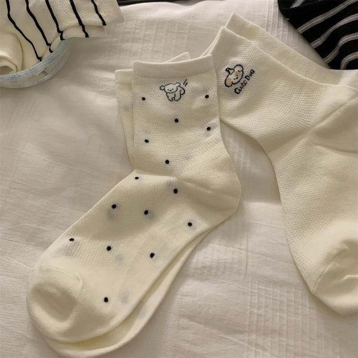 Wholesale White socks, mid length socks, pure cotton, cute mesh, breathable, stacked long socks