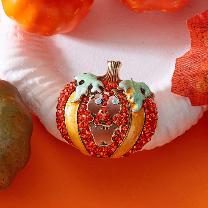 Wholesale  brooch with funny smiling pumpkin,  witch and broom painted in oil