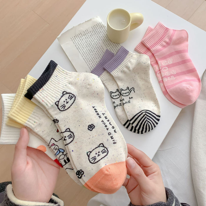 Wholesale Colorful polka dot cute short tube cotton boat socks cute cartoon boneless