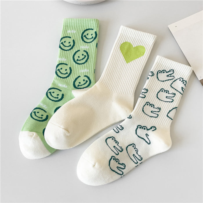 Wholesale New Love Smile Socks Personalized Middle Socks Green Casual Sports Versatile Long Socks