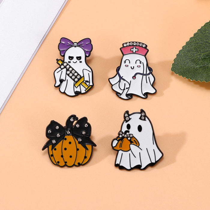 Wholesale  cartoon brooch metal pumpkin cute ghost  decoration clothing rhinestone drop diamond badge