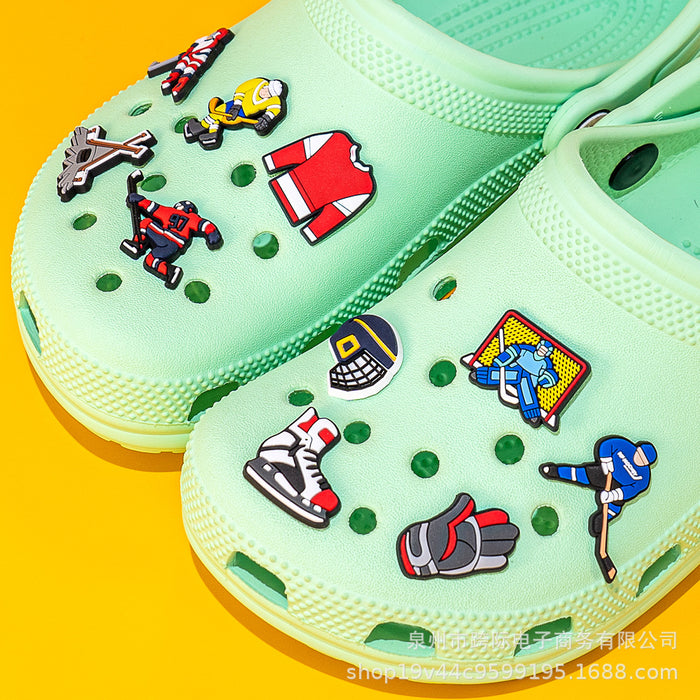 Wholesale Cave shoe flower buckle sports classic ice hockey fun cartoon upper PVC drip plastic decorative buckle detachable accessory