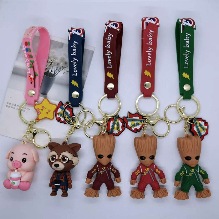 Wholesale small tree people raccoon doll key chain pendant couple bag car key chain accessories gift