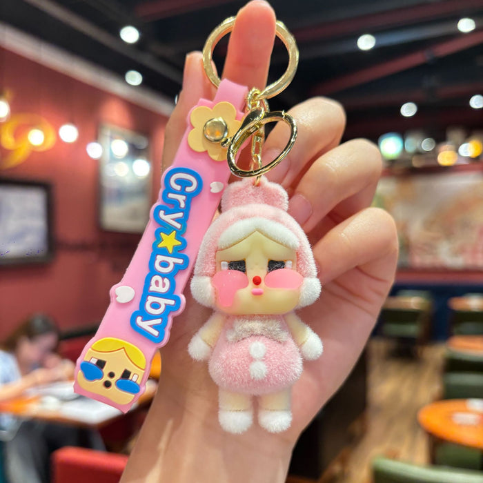 Wholesale Creative flocking  keychain cartoon cute girl doll bag pendant claw machine small gift