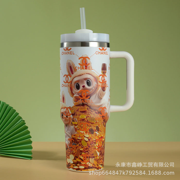 Wholesale 40oz Stainless Steel Thermal Insulation Cup Cartoon Car Cup with Handle and Straw