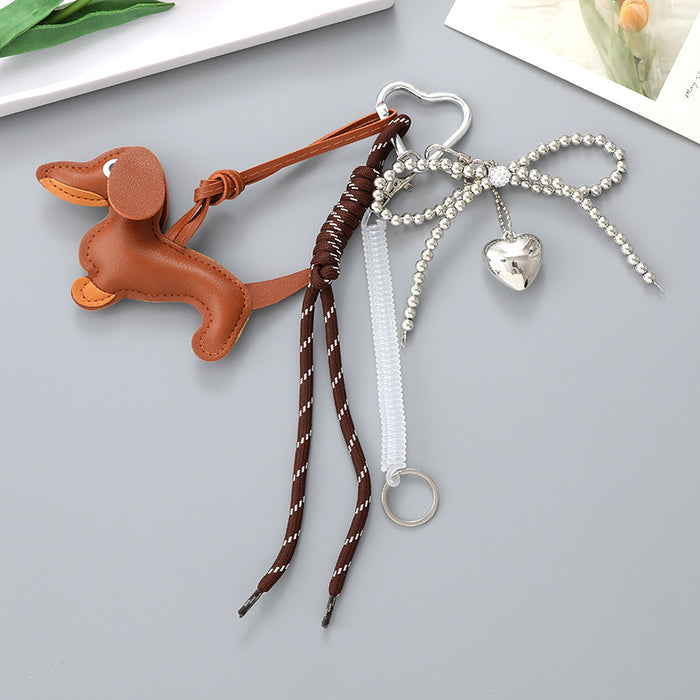 Wholesale Leather bow heart pendant luggage keychain lanyard accessories single buckle tassel pendant accessories