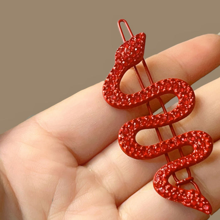 Wholesale  Red Snake Hairpin Rhinestone One-word Clip  Full Diamond Hair Accessories Side Clip Niche Headwear Hairpin Children