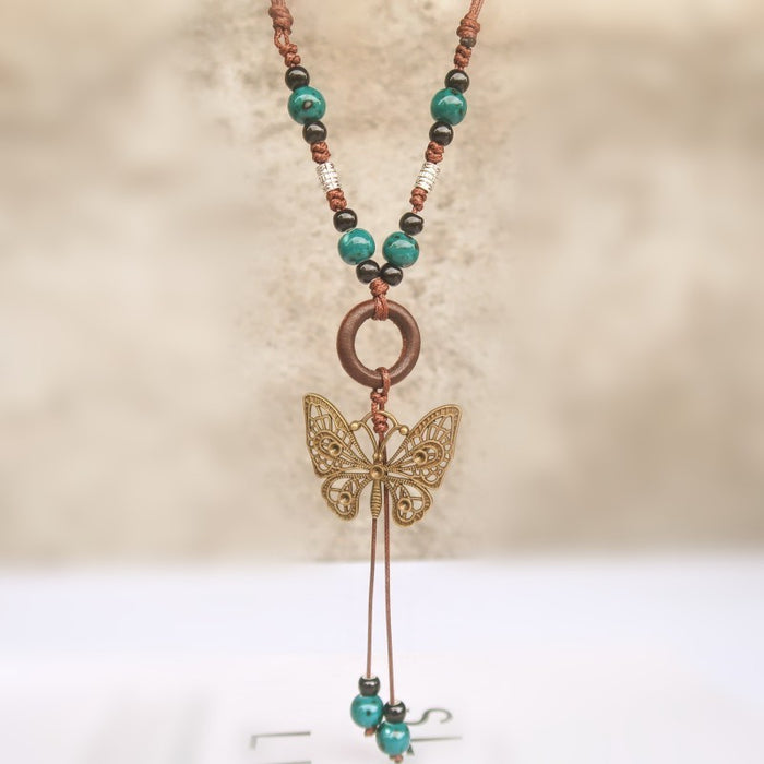 Wholesale Long sweater chain women's pendant retro butterfly necklace