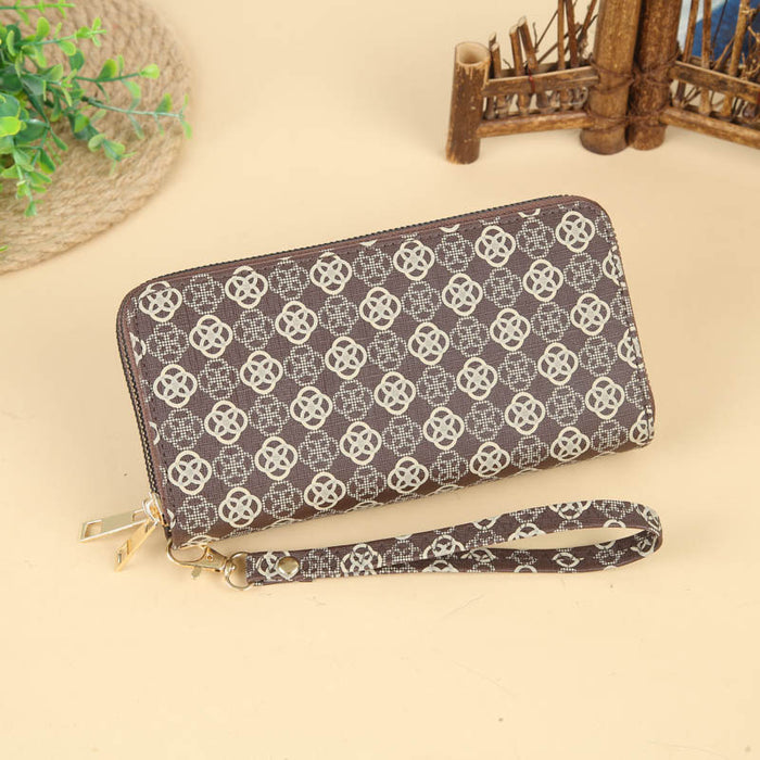 Wholesale PU Striped Print Long Wallet Handbag with Dual Zippers MOQ≥3