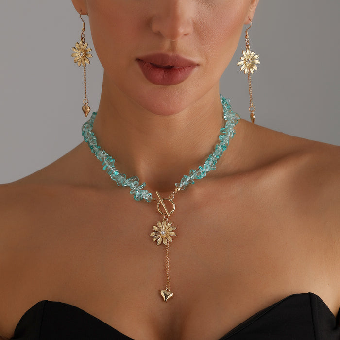 Wholesale Jewelry Forest Style Daisy Heart Tassel Necklace Niche Versatile Buckle Necklace