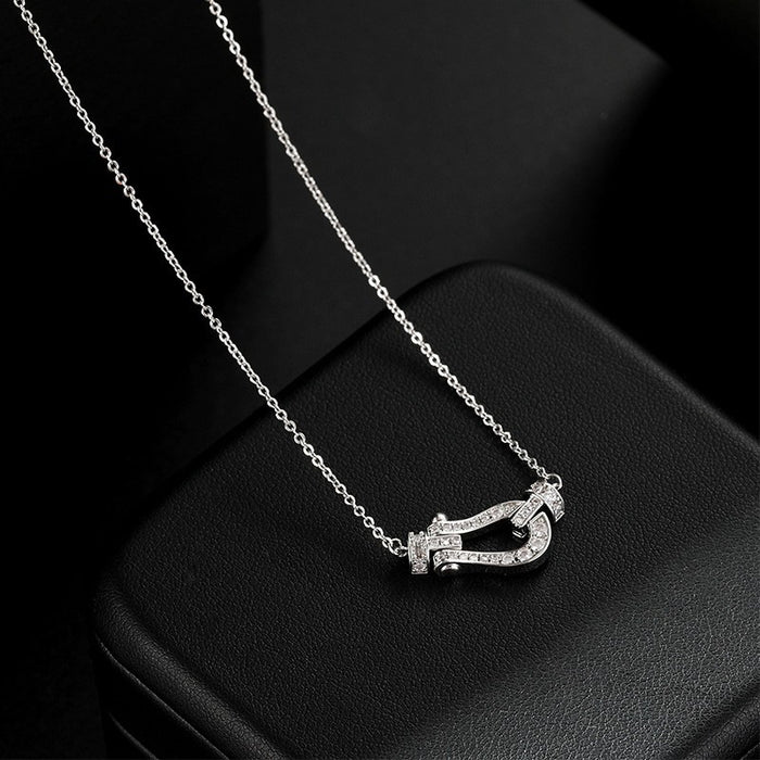 Wholesale Trendy Horseshoe Zircon Necklace Set Copper Inlay Titanium Steel Chain Jewelry MOQ≥2