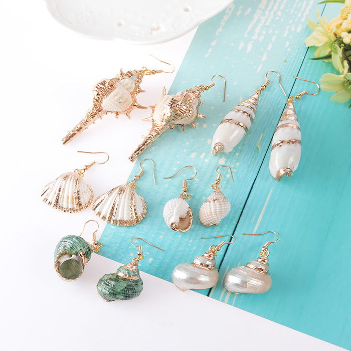 Wholesale Gold-rimmed Ocean-style Conch and Seashell Earrings JDC-ES-SaIP111