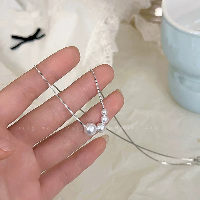 Wholesale Titanium steel simple temperament bead collarbone chain light luxury high-end feeling gold-plated pearl necklace neckchain