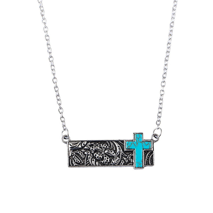 Wholesale 2pcs retro square turquoise bohemian style necklace