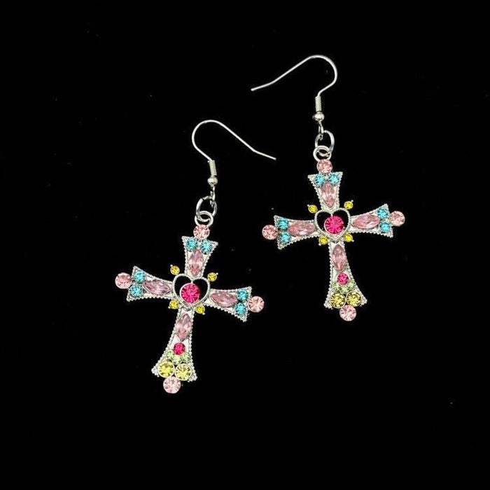 Wholesale Cross Earrings heart Colored Diamond Millennium Style Earrings