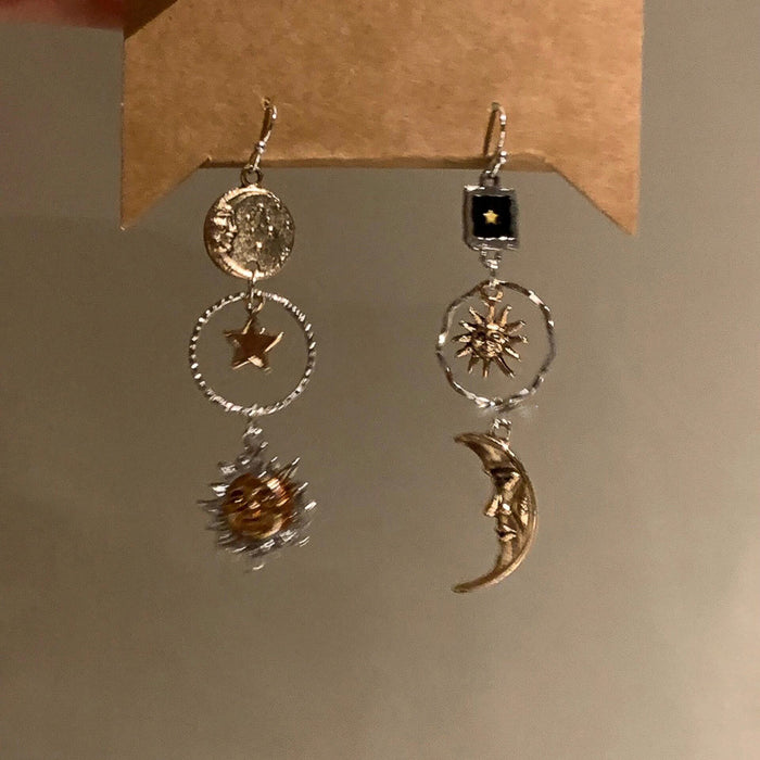Wholesale Sun and Moon Asymmetrical Tassel Pendant Earrings Niche Design Earrings