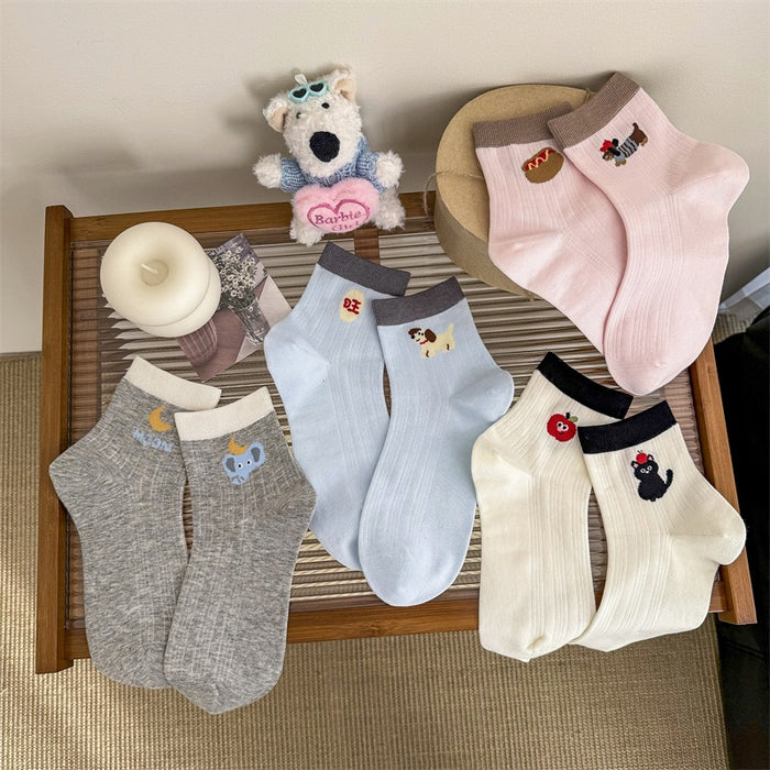 Wholesale Short tube cartoon socks, low cut cotton socks, mid tube socks, color blocked socks