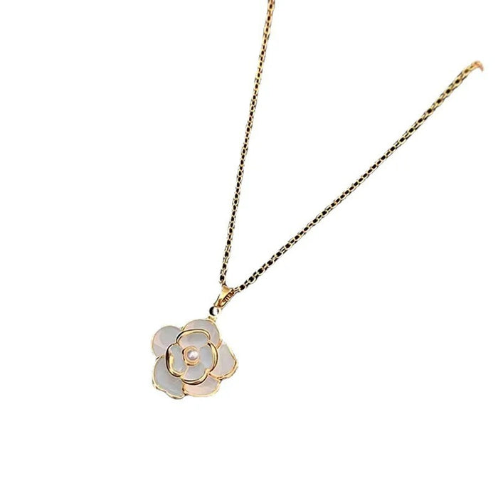 Wholesale Copper Camellia Necklace Women's New Bead Pendant Clavicle Chain