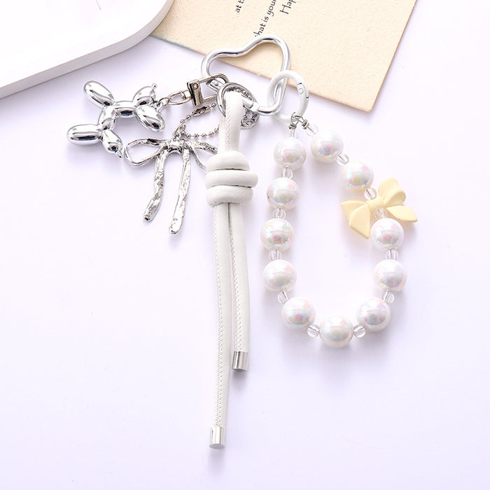 Wholesale Leather bow heart pendant luggage keychain lanyard accessories single buckle tassel pendant accessories