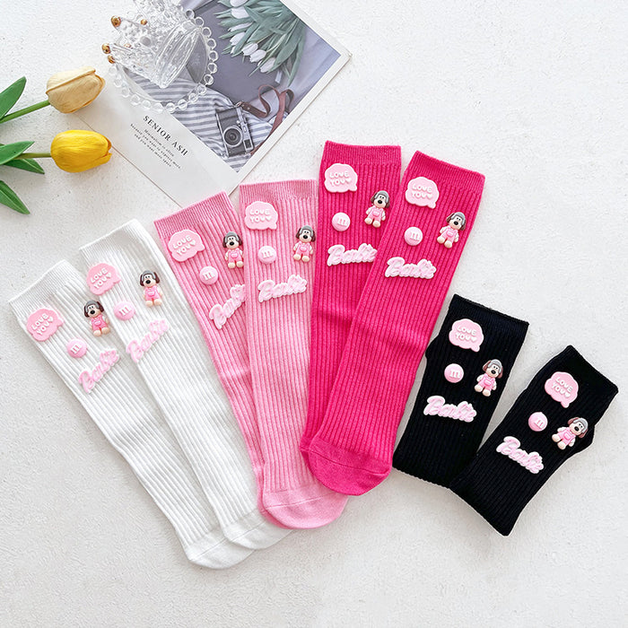 Wholesale White  Pile Socks for Women Dopamine Socks Design Niche Cartoon Sports Mid-Length Socks