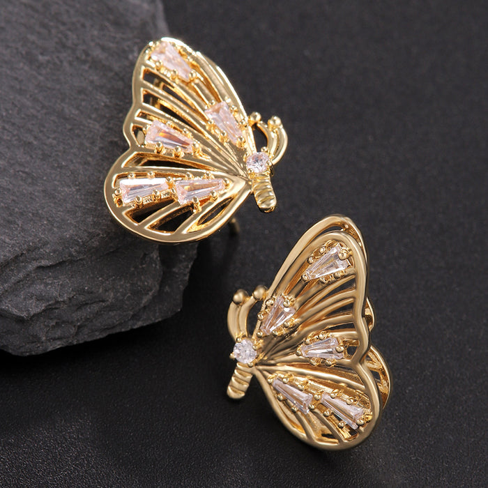Wholesale Butterfly Wings Electroplated Three-Dimensional Earrings Set with Diamonds