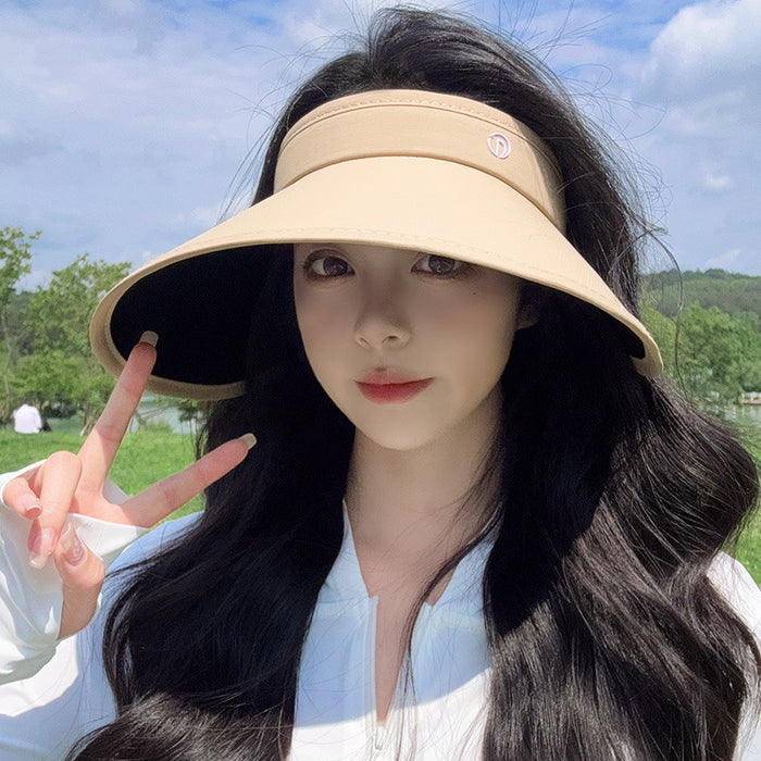 Wholesale Matte black rubber sun hat versatile, face covering, large brim, empty top hat for outdoor travel, beach sun hat