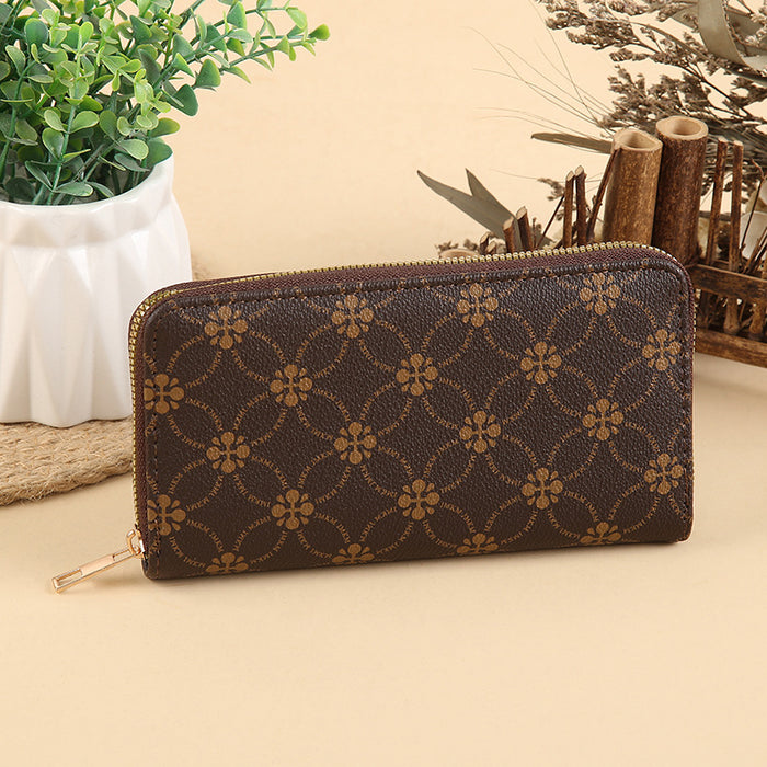 Wholesale PU Leather Long Wallet with Retro Print Design Large Capacity MOQ≥3